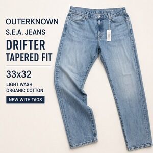Outerknown S.E.A. Jeans Drifter Tapered Organic Cotton Light Wash NWT 33x32 USA